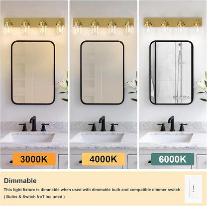 IZORRO Bathroom Vanity Light Fixture, 4-Light 30 Inch Gold Bathroom Light Fixtures Over Mirror, with Clear Glass Shade, Modern Farmhouse Vanity Lights, Rustic Restroom Lighting Fixtures