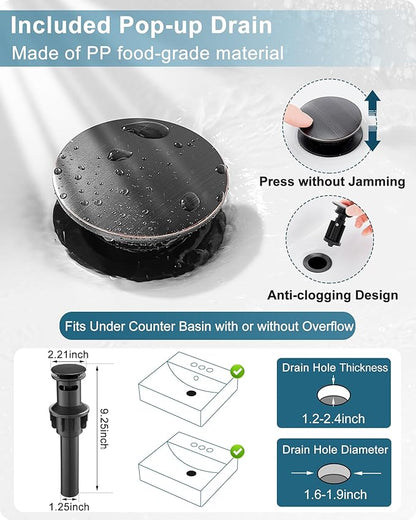Waterfall Bathroom Faucet Oil Rubbed Bronze, Brass 4 Ins Bathroom Faucets One Hole or 3 Hole, Single Handle with Deck Plate, Pop-up Drain & Water Hose