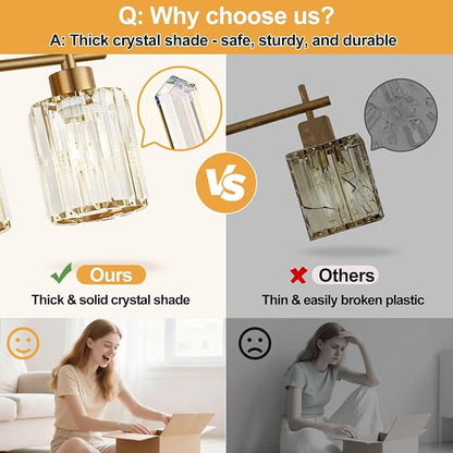 Modern Crystal Bathroom Vanity Light, 2-Light Brushed Gold Bathroom Light Fixtures with Clear Shades, Vanity Lighting Fixtures Over Mirror (Exclude Bulb)