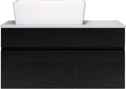 32" Floating Bathroom Vanity with Single Sink, Modern Black Wall-Mounted Bathroom Vanities with Above Ceramic Basin, Wood Bathroom Vanity Cabinet with 1 Drawers and 2 Storage Cabinets