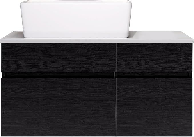 31.5" Black Bathroom Vanity with Counter Top Sink Combo, Wall Mounted Bathroom Cabinet with Ceramic Vessel Sink, 2 Soft Close Cabinet Doors & Drawer, Floating Modern Bathroom Vanity for Small Space