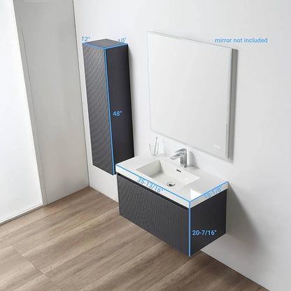 Blossom 36 Inch Bathroom Vanity with Sink and Side Cabinet, All Wood Floating Bathroom Vanity with Acrylic Sink, Bathroom Sink Cabinet with Soft-Close Drawer, Modern Style Vanities, Night Blue