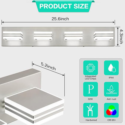 SOLFART Bathroom Vanity Light Over Mirror - 4 Light Led Vanity Light Fixture 26inch Matt Lights for Medicine Cabinet