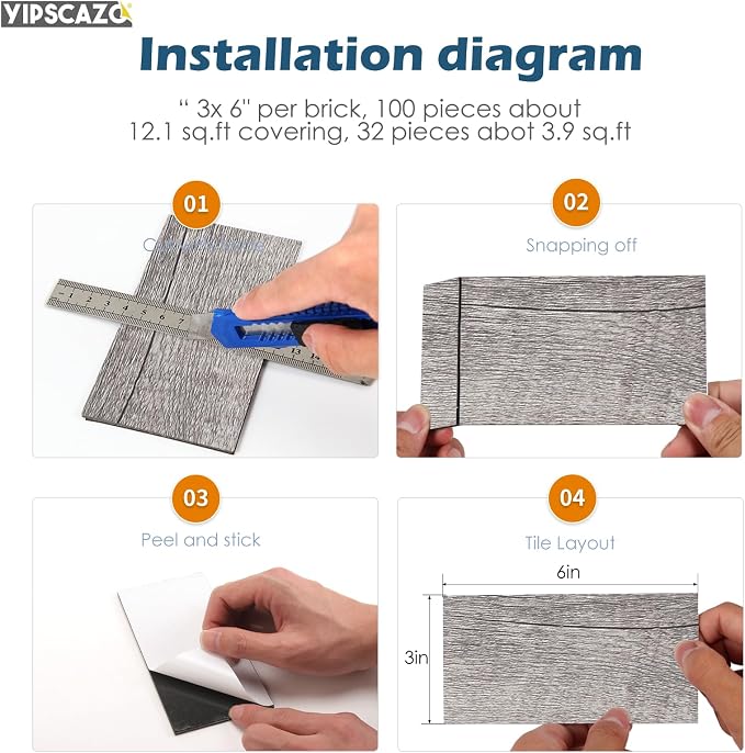 Yipscazo 2026 New Upgrade Peel and Stick backsplash 3 x 6 Inches, Backsplash Tile Peel and Stick Tile for Kitchen, Bathroom, Laundry Room, Fireplace(Brown Wood Rustic, 160 Pieces)