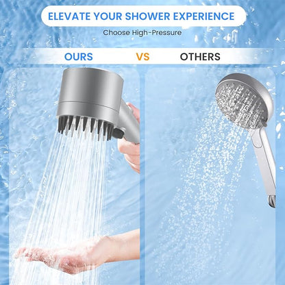 Filtered Shower Head with Handheld, High Pressure Water Flow and Multiple Spray Modes Shower Head with Filter, Power Wash for Hard Water, Showerhead with ON/OFF Switch for Pets Bath (Silver) | ON/OFF Switch,4 Spray,Built-in Power Wash,Detachable Shower...