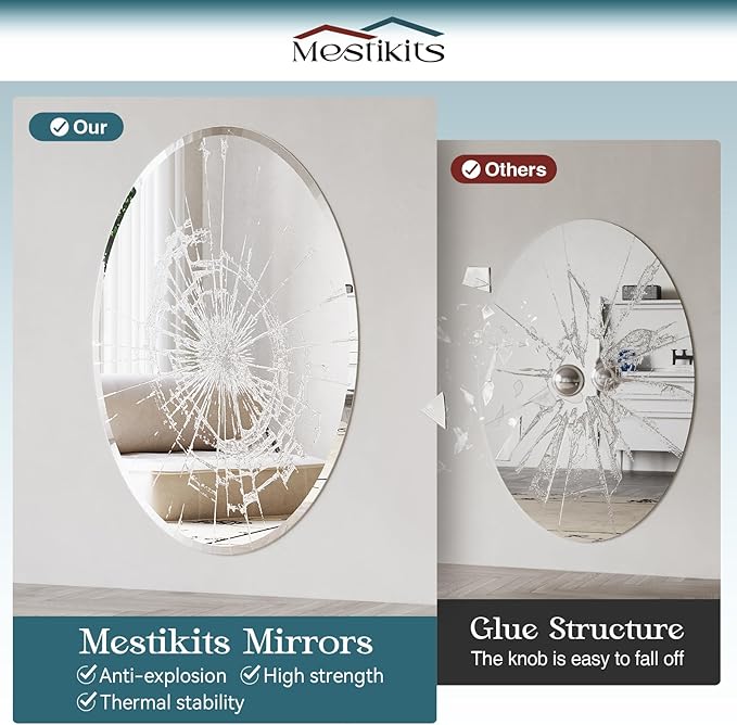 Frameless Oval Mirror, 20x28 Inch Beveled Bathroom Mirrors for Over Sink, Tempered Glass Oval Mirrors for Vanity, Living Room, Bedroom, Entryway