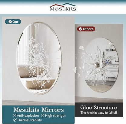 Frameless Oval Mirror, 22x30 Inch Beveled Bathroom Mirrors for Over Sink, Tempered Glass Oval Mirrors for Vanity, Living Room, Bedroom, Entryway