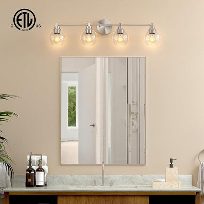 VONLUCE 4 Light Bathroom Vanity Light Fixtures, Brushed Nickel Finish | Globe Glass Shades, E26 Sockets, Easy to install, ETL Certificated, Vanity Lights for Bedroom Hallway Living Room