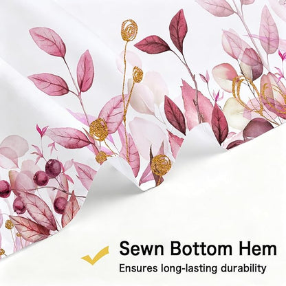 Extra Long Eucalyptus Shower Curtain 72X84 Inch, Pink Watercolor Plants Leaves Floral Tall Bathroom Curtains, Botanical Foliage Waterproof Fabric Cloth Shower Curtain Set with Hooks