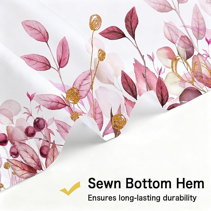 Small Stall Eucalyptus Shower Curtain, Pink Watercolor Plants Leaves Bathroom Decor, Cottagecore Botanical Foliage Waterproof Fabric Cloth Narrow Shower Curtain with Hooks 47X64 Inch