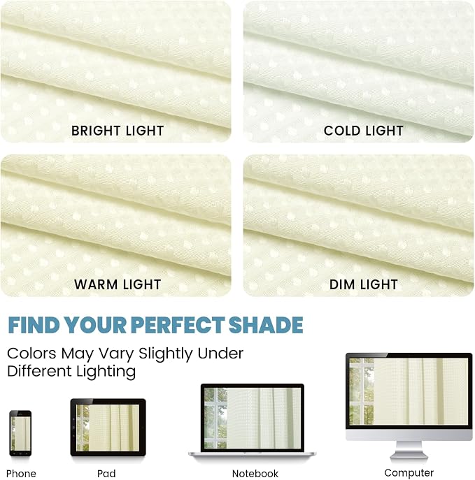 SORTTO No Hook Shower Curtain with Snap in Liner Set Waffle Shower Curtain for Bathroom Hotel Style Fabric Waterproof Inner Liner，71" W x 74" H, Ivory