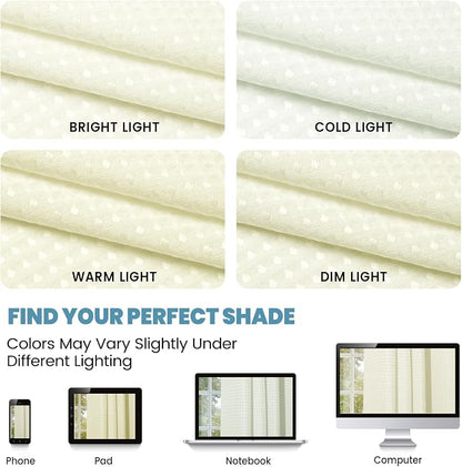 SORTTO No Hook Shower Curtain with Snap in Liner Set Waffle Shower Curtain for Bathroom Hotel Style Fabric Waterproof Inner Liner，71" W x 74" H, Ivory