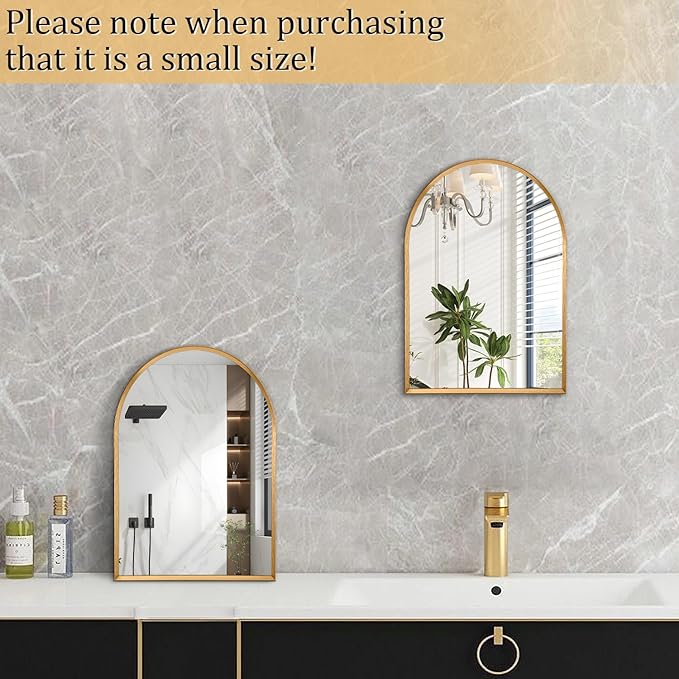 Arched Wall Mirror, Arch Bathroom Mirror, for Vanity Living Room Bedroom Mantel Entryway Hallways Home Decor Aluminum Alloy Frame 16"x12"