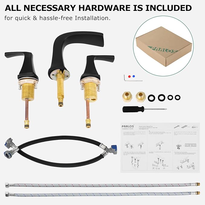 Waterfall 2 Handle Widespread Roman Tub Faucet Matte Black | 3 Hole Deck Mount Bathtub Filler with Valve & Supply Lines