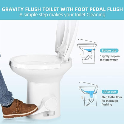 YITAMOTOR RV Toilet, Gravity Flush Toilet with Foot Pedal Flush, High Low Profile Gravity Camper Toilet for or RV, Trailer, Car, Motorhome, Caravan Trip | Gravity Flush Toilet with Foot Pedal Flush, High Low Profile Gravity Camper Toilet for or RV, Tra...