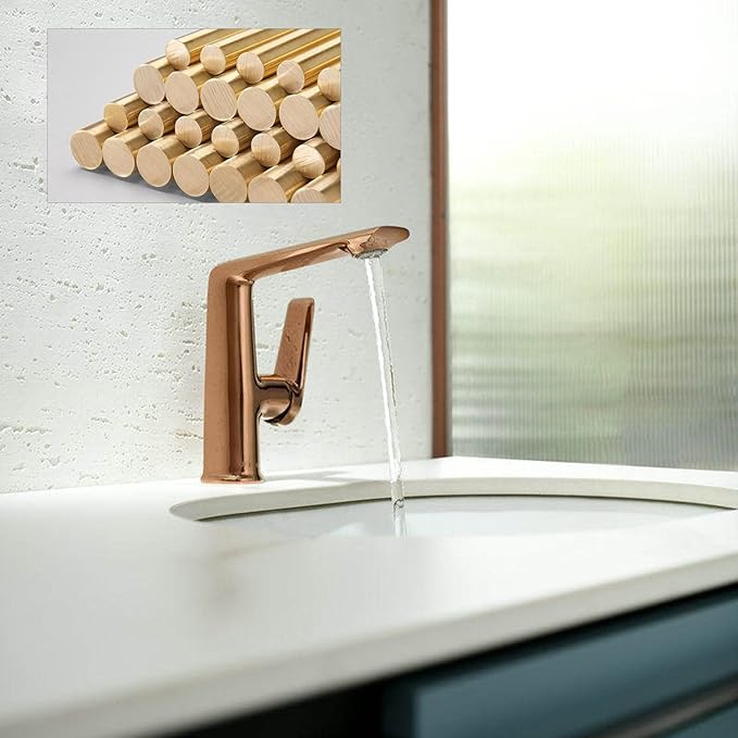 BiaoTeng Bathroom Sink Faucets One Hole Single Lever Handle 2 Function Hot and Cold Brass Bathroom Sink Faucet Rose Gold