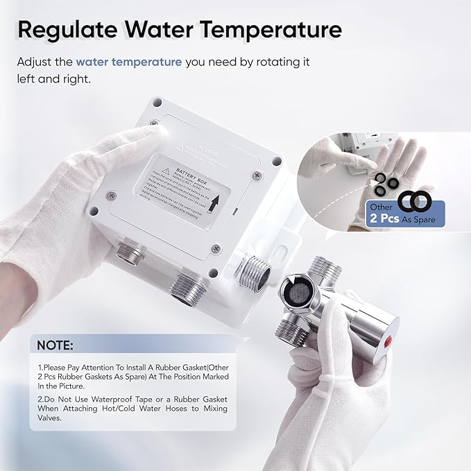 Automatic Touchless Bathroom Sink Faucet Sensor Motion Activated Commercial Faucets Hands Free Infrared Residential Elegant Basin Tap with Deck Plate Water Mixer Valve Control Box (Nickle)