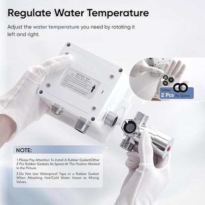 Automatic Touchless Bathroom Sink Faucet Sensor Motion Activated Commercial Faucets Hands Free Infrared Residential Elegant Basin Tap with Deck Plate Water Mixer Valve Control Box (Nickle)