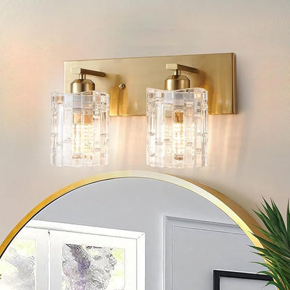 Brushed Gold Crystal Bathroom Vanity Light,2 Lights Modern Bathroom Wall Light,Over Mirror Light Fixtures for Living Room, Bedroom, Hallway