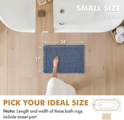 MIULEE Set of 2 Waffle Bathroom Rugs Boho Bath Mat Blue 17x24 Inch | Non Slip, Super Absorbent, Washable, Ultra Soft, Rubber Backed, Small Bath Rugs for Bathroom Floor Tub Shower