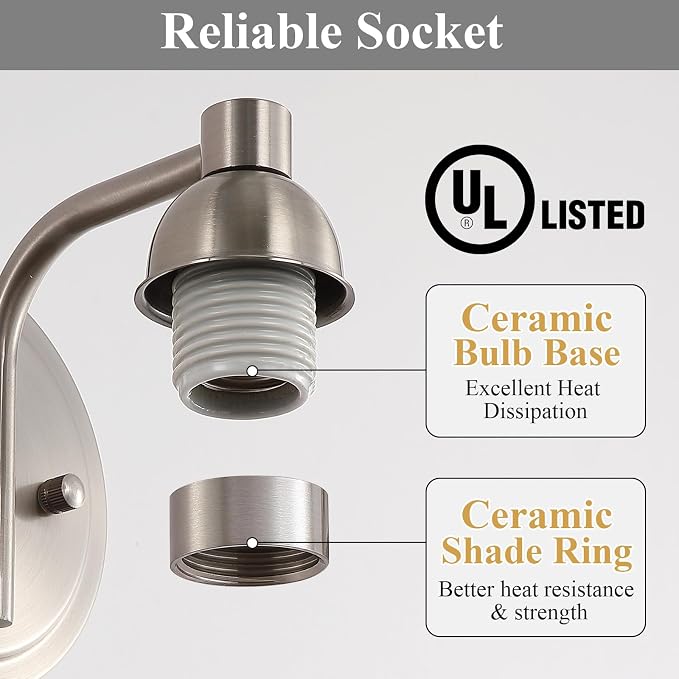 Mecgirn Stainless Steel Bathroom Vanity Light Over Mirror, 1 Light Brushed Nickel Bathroom Light Fixtures with Textured Glass Shades, Modern Vanity Lighting Wall Mount