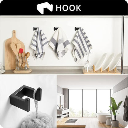 Fapully 4-Piece Bathroom Hardware Accessory Set Matte Black | with 24" Towel Bar Towel Ring Paper Holder Robe Hook