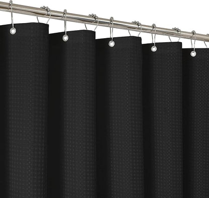 2-in-1 Waterproof Fabric Shower Curtain - No Separate Liner Needed, Hotel-Style Waffle Weave, Effortless Cleaning & Washable Bathroom Shower Curtain Set,72Wx84H,Black