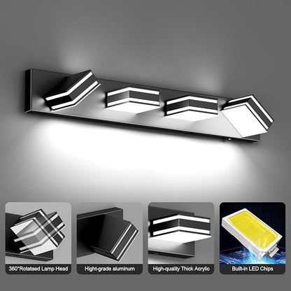 Ralbay 30inch Black Vanity Light for Bathroom with 5 Color Temperatures (3000K-6000K) Dimmable Metal Acrylic Modern LED Matte Black Bathroom Light Fixtures (4-Light)