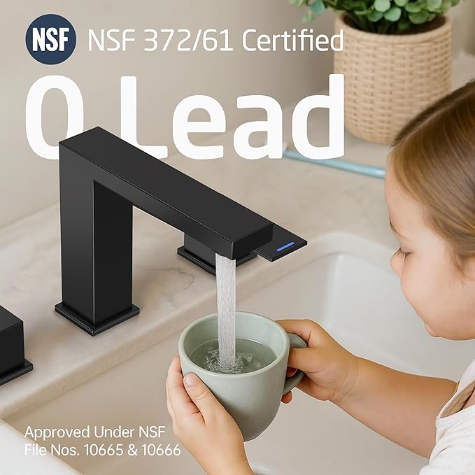 KES All Metal Black Bathroom Faucets with Pop Up Drain NO Overflow, 8 Inch Square Widespread Bathroom Sink Faucet 3 Hole, Vanity Faucet SUS 304 Stainless Steel Matte Black, L4350LFF12-BK-C2