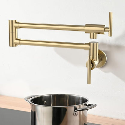 Faucets with Wall Mount Double Joint Swing Arms - Leak Free Design with High-Flow Aerators - Retractable & Folding for Space Saving