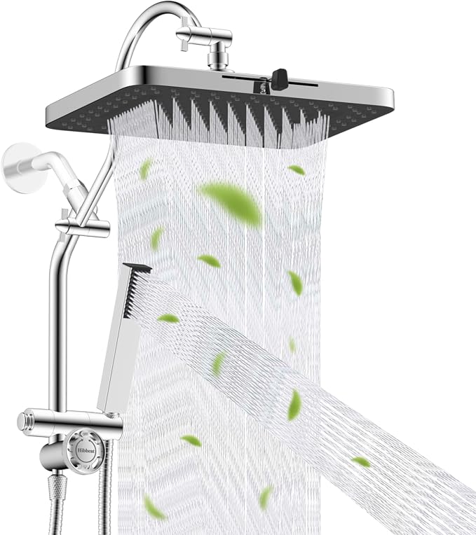 Hibbent 5-Mode 13" Rain Shower head, 4-Spray Metal Handheld Shower, Chrome | cUPC Certified High Pressure Showerhead Combo, All Metal 4-way Diverter with Extension Arm, 71'' Hose & Easy Reach Holder