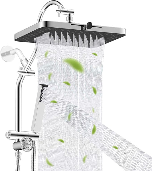 Hibbent 5-Mode 13" Rain Shower head, 4-Spray Metal Handheld Shower, Chrome | cUPC Certified High Pressure Showerhead Combo, All Metal 4-way Diverter with Extension Arm, 71'' Hose & Easy Reach Holder