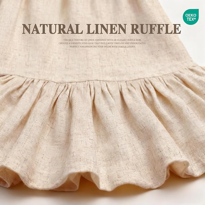 Farmhouse Shower Curtain Ruffle Linen Beige 72" W x 75" L | Linen Fabric, Farmhouse Boho, Bottom Ruffle, Rustic, Country, Natural Look, Washable, Shower Curtain for Bathroom Bathtub