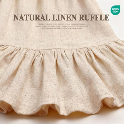 Farmhouse Shower Curtain Ruffle Linen Beige 72" W x 84" L | Linen Fabric, Farmhouse Boho, Bottom Ruffle, Rustic, Country, Natural Look, Washable, Shower Curtain for Bathroom Bathtub