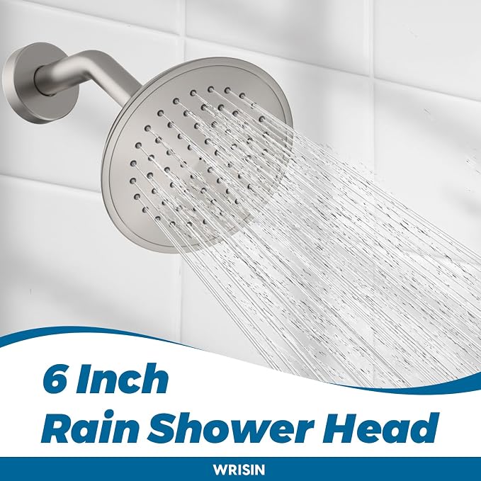 Tub Shower Faucet Set with Valve, WRISIN Shower Faucets Sets Complete Brushed Nickel with 6 Inch High-Pressure Rian Showerhead