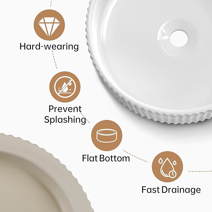 KES Bathroom Vessel Sink, 16 Inch Small Vessel Sink for Bathroom, Round Bowl Sink White Above Counter, RV Sink, Countertop Modern Sinks for Cabinet Lavatory Vanity Porcelain Ceramic, BVSC129