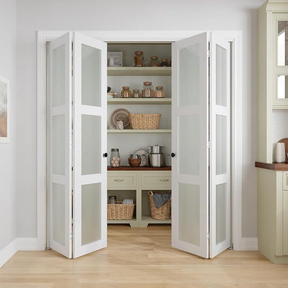 Bifold Doors for 72" x 80" Opening,3-lite Tempered Frosted Glass | Closet Folding Doors with Hardware kit Included, Easy Assembly for Pantry Closet, White,Water-Proof PVC Surface