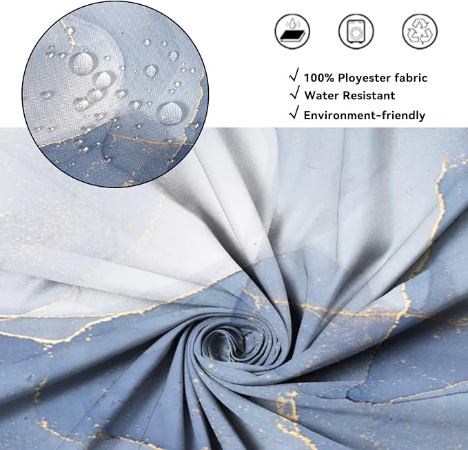 AWERT Small Half Size Stall Shower Curtain with 6 Hooks Shower Stall Curtain 36 x 72 Light Blue Marble Gold 36 inch Shower Curtain for Bathroom/RV and Camper (Blue Marble)