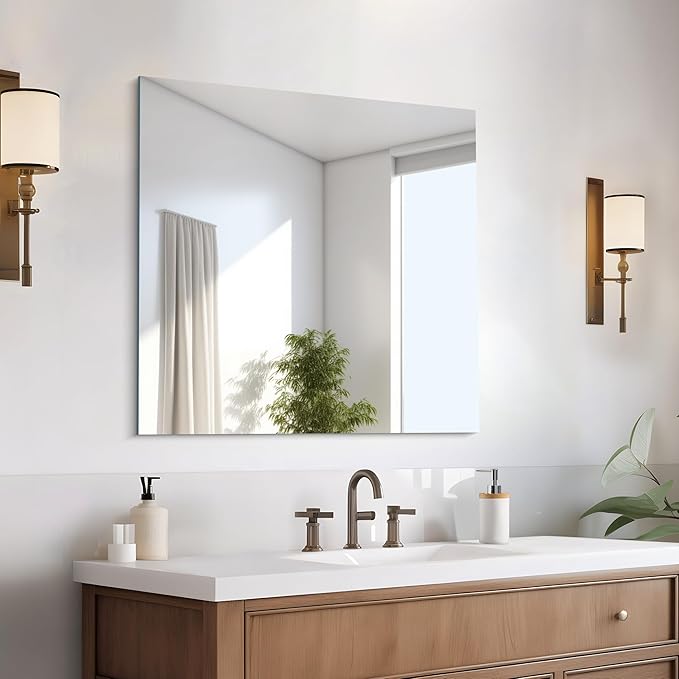 CILIBER Frameless Mirror, 30x30 Square Bathroom Mirrors for Wall, Frameless Vanity Mirror Over Sink with Polished Edge, 3mm Tempered Glass, Decorative for Bathroom, Bedroom and Living Room