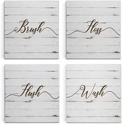 Renditions Gallery Rustic Bathroom Sign Set of 4 Gallery Wrapped Canvas Wall Art, 12x12, Rusti Set