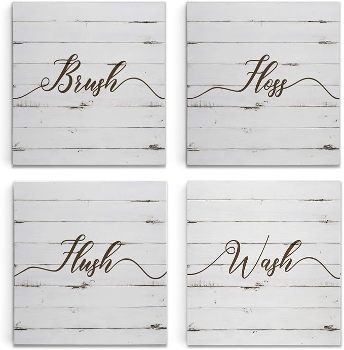 Renditions Gallery Rustic Bathroom Sign Set of 4 Gallery Wrapped Canvas Wall Art, 16x16, Rusti Set