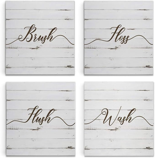 Renditions Gallery Rustic Bathroom Sign Set of 4 Gallery Wrapped Canvas Wall Art, 16x16, Rusti Set