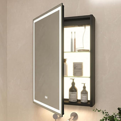 20x28 Inch Aluminum LED Bathroom Mirror Cabinet with Backlit Panel | Light Adjustment, Anti-Fog, Sockets&USBs, High Capacity, Easy to Install