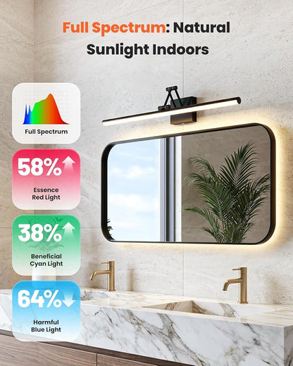 Black Bathroom Vanity Light Fixtures, Morden Vanity Lights with LED Lighting Bar, 5CCT&Dimmable Wall Sconce Lamp,16IN Rotatable Bathroom Light Fixture Over Small Mirror For Restroom Bedroom-ETL