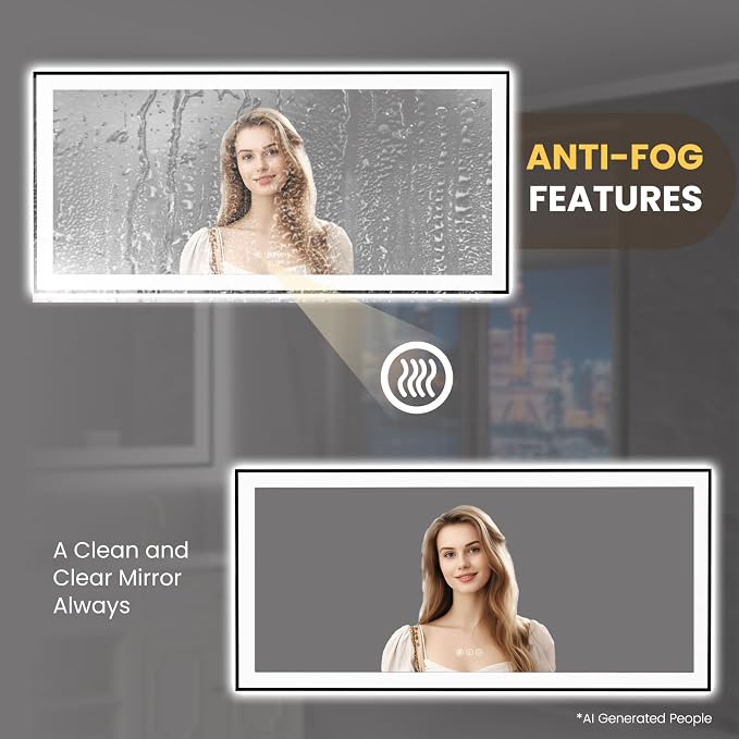 LOAAO 60"X30" LED Bathroom Mirror Black Framed | Anti-Fog, Dimmable, Memory Function, Tempered Glass, Lighted Vanity Mirror for Wall