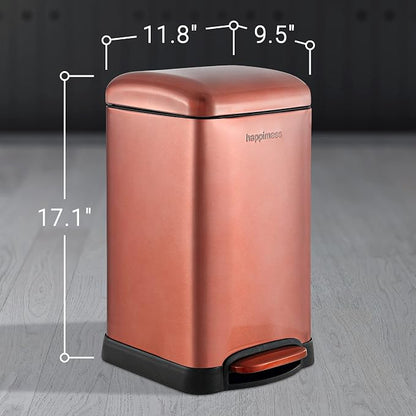 happimess Betty Retro Mini 3.2 Gal Step Trash Can, Rose Gold | Soft-Close Lid, Fingerprint Proof, Removable Liner, Stainless Steel, Hands-Free Pedal