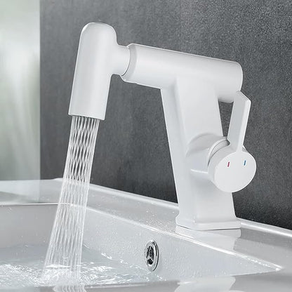 JRUIA White Bathroom Faucet, Brass Sink Mixer Tap, Pull Out Spray, Three Water Output Modes, Modern Swivel Kitchen Faucet,White
