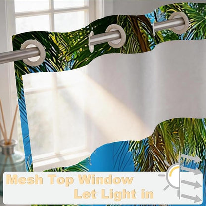 Ocean Summer Beach No Hook Shower Curtain Luxury Tropical Palm Tree Scenic | Nature No Hook Shower Curtain with Snap in Liner, Waterproof Ringless Shower Curtains for Bathroom 72x74 Inch Blue