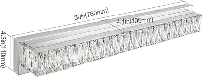 LED Vanity Lights for Bathroom - 30 inch Crystal Modern Vanity Lights - Chrome Bathroom Light Fixtures Over Mirror Cool White Light