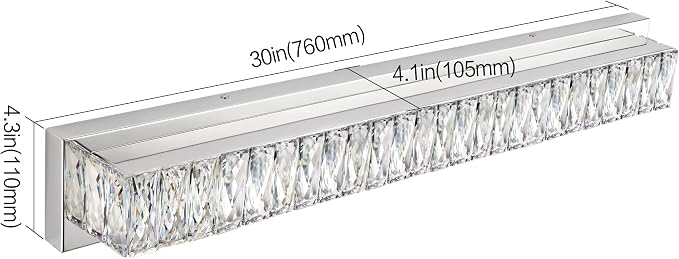 Modern Bathroom Light Fixtures Over Mirror 30 inch Crystal Chrome LED Vanity Light Bar White Light 6000K (7500-760mm)